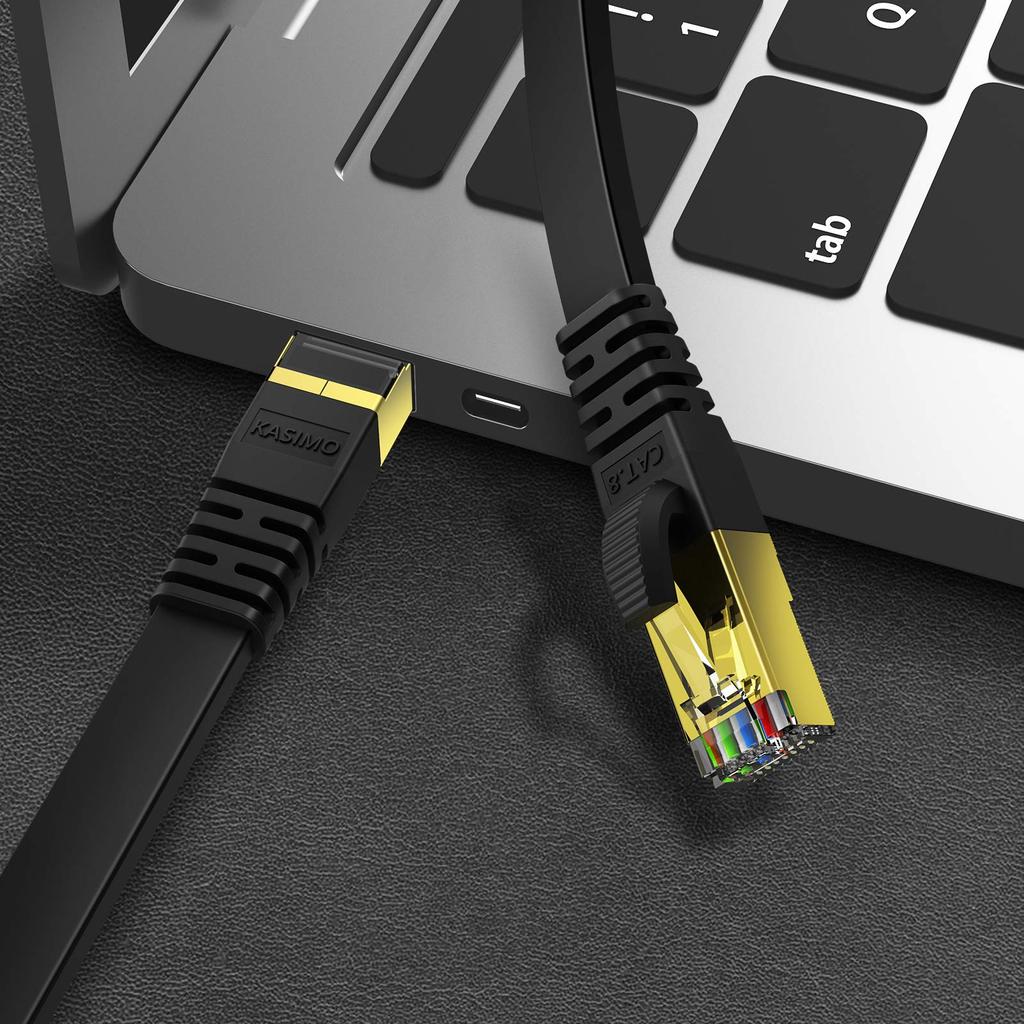 Кабель LAN KASIMO 50 м Кабель LAN CAT8 категории 8 Сверхскоростной плоский кабель Проводной кабель LAN Кабель Ethernet Кабель с защитой от обламывания гвоздей Двойной экран