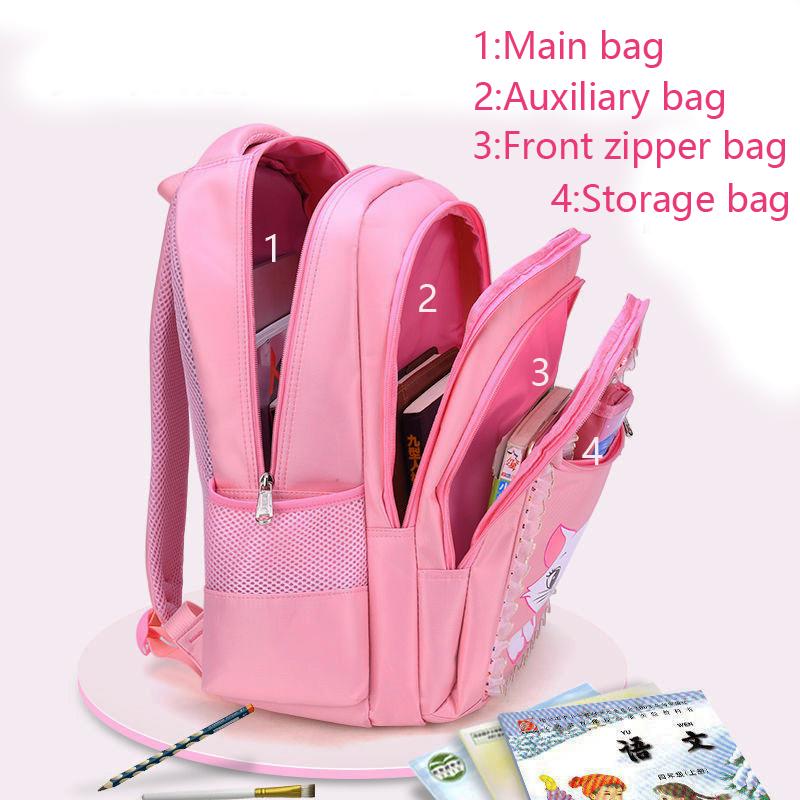 Pink Cat Children Girl Backpack Bowknot Kid School Bag Cartoon Bookbag Cute Princess Kindergarten Primary School Girl Backpack