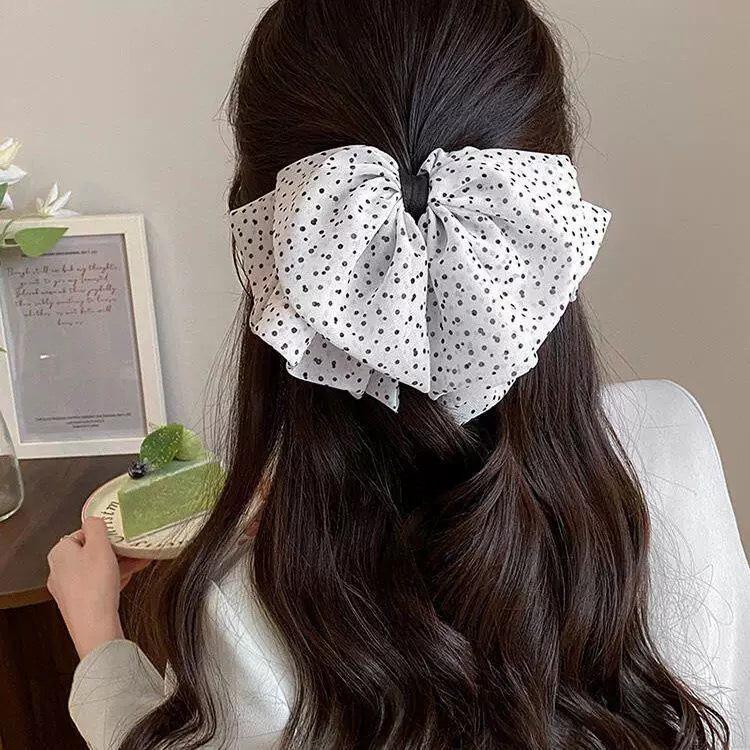 Заколка для волос в корейском стиле с бантом в горошек - Элегантная и универсальная