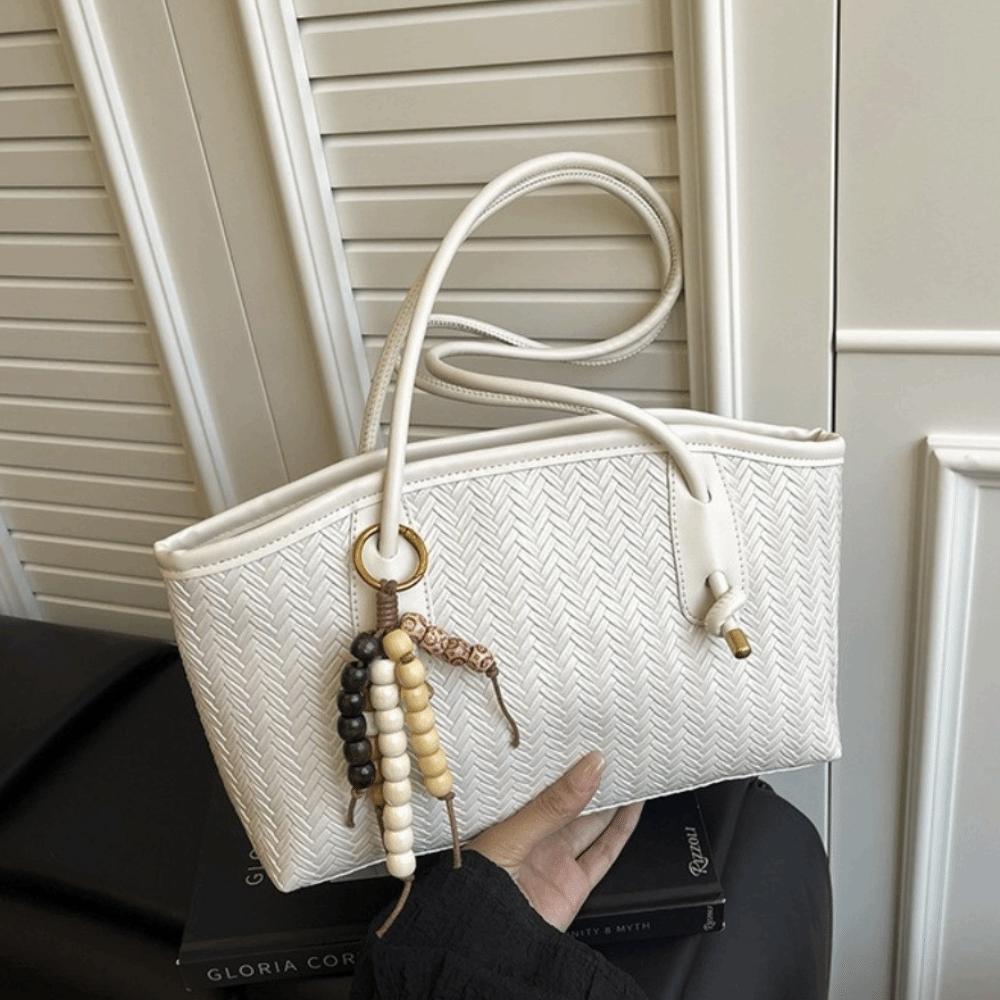 Elegant Large Capacity Shoulder Bag Versatile Fashionable Stylish Underarm Bag with Pendant Solid Color Commuting Bag Spring