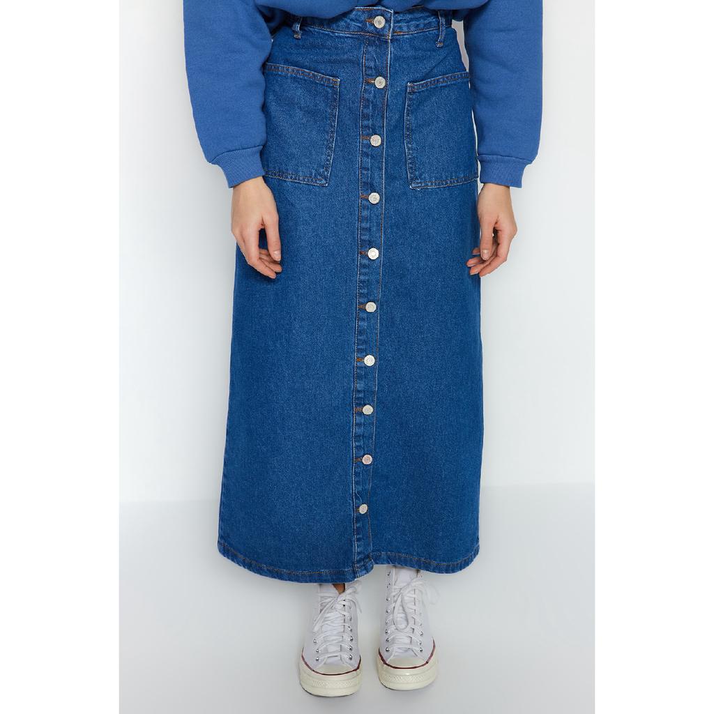 Джинсовая юбка темно-синего цвета с двойным карманом и высокой талией Tctss23ee00002