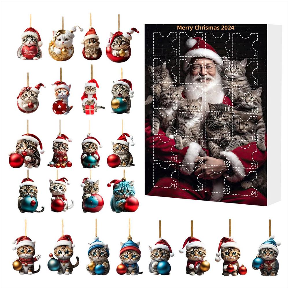 2D Плоское украшение рождественский Адвент-календарь 2025 Коты Календарь обратного отсчета 2025 котенок Украшение Мультяшный Фестиваль принадлежности для вечеринки