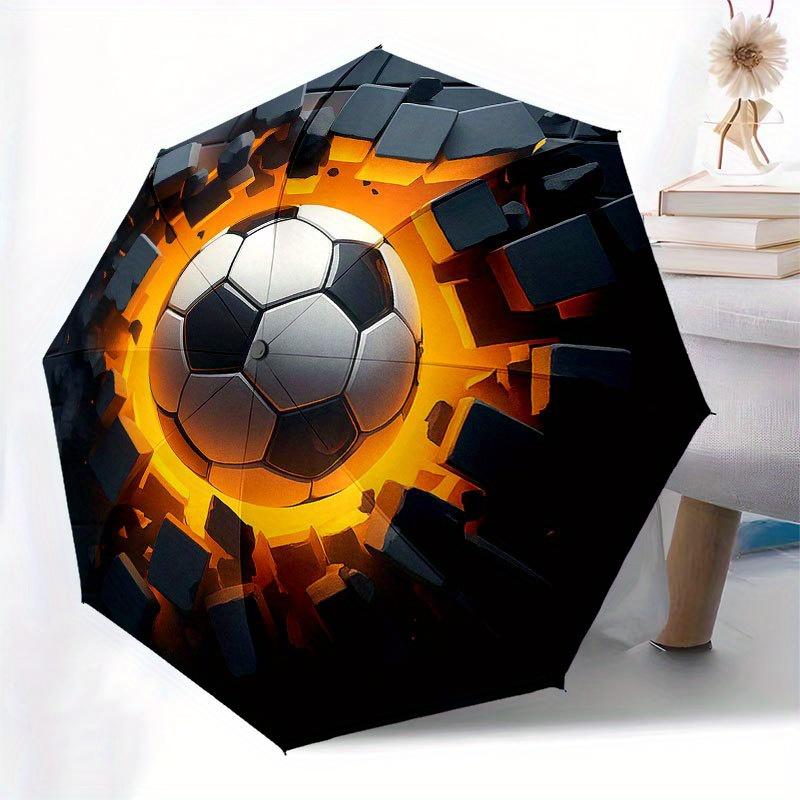 Breaking Through: Soccer Ball Impact Print Design Umbrella, Cute Umbrella with Cute Design, Portable 3-Fold Compact Umbrella for Men & Women, Valentin
