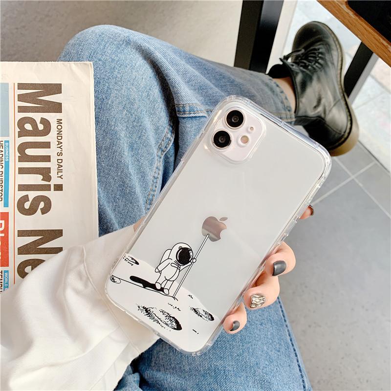Чехол для iPhone 14 Pro Max Космический астронавт Полностью закрывающий Apple 15 Pro Защитный чехол Прозрачный 13 Мягкий чехол