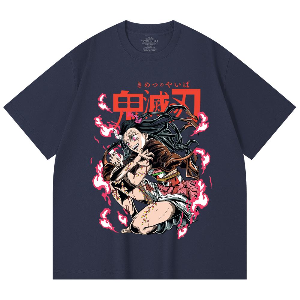 230 Gsm 100% Cotton Demon Slayer V71 Nezuko Demon Print Unisex Heavy Cotton T Shirt