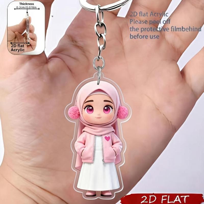 7Pcs 2D Flat 1/6 Muslim Acrylic Keychain | Suitable For Car Keys, Backpack Decorations, Office Hangings, Phone Pendants