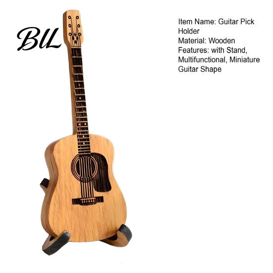 Wooden Pick Storage Box Guitar Holder with Stand, Plectrum Display Desktop Container Miniature Shape, Organizer for Lovers Personalized Music Gift