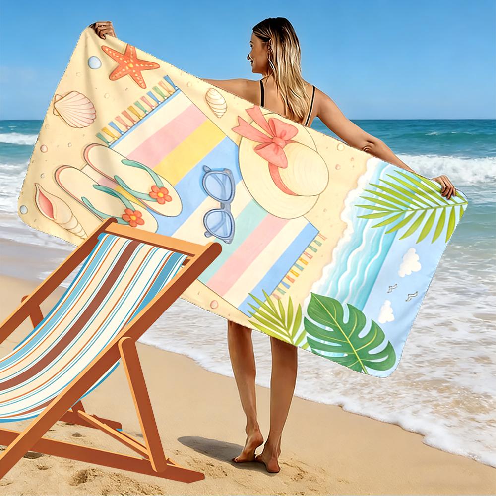 Beach Vacation Scene with Hat and Shells Beach towel quick-drying for travel outdoor sports jogging beach and swimming