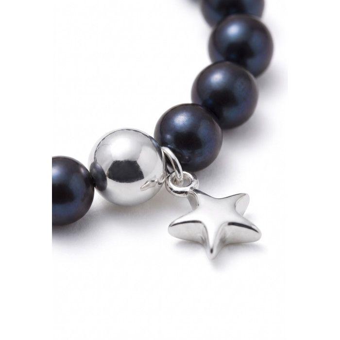 Pearls &amp; Colors - Bracelet My Star - Véritable Perle de Culture d'Eau Douce Ronde 5-6 mm Black Tahiti - Câble Elastiqué