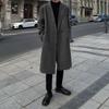 Мужское зимнее шерстяное пальто в корейском стиле, выше колена - Утепленное, средней длины, свободного кроя