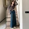 Small man real shot autumn new jeans women's nine-point trousers high waist thin wide legs straight slightly pulled trousers