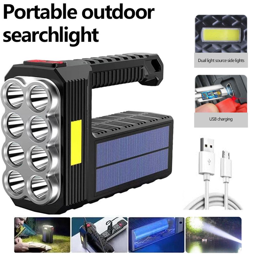 8LED and 6LED Bulbs Solar Charging Handheld Flashlight USB Charge Portable Lamp 4 Bright Lighting Modes Outdoor Searchlight