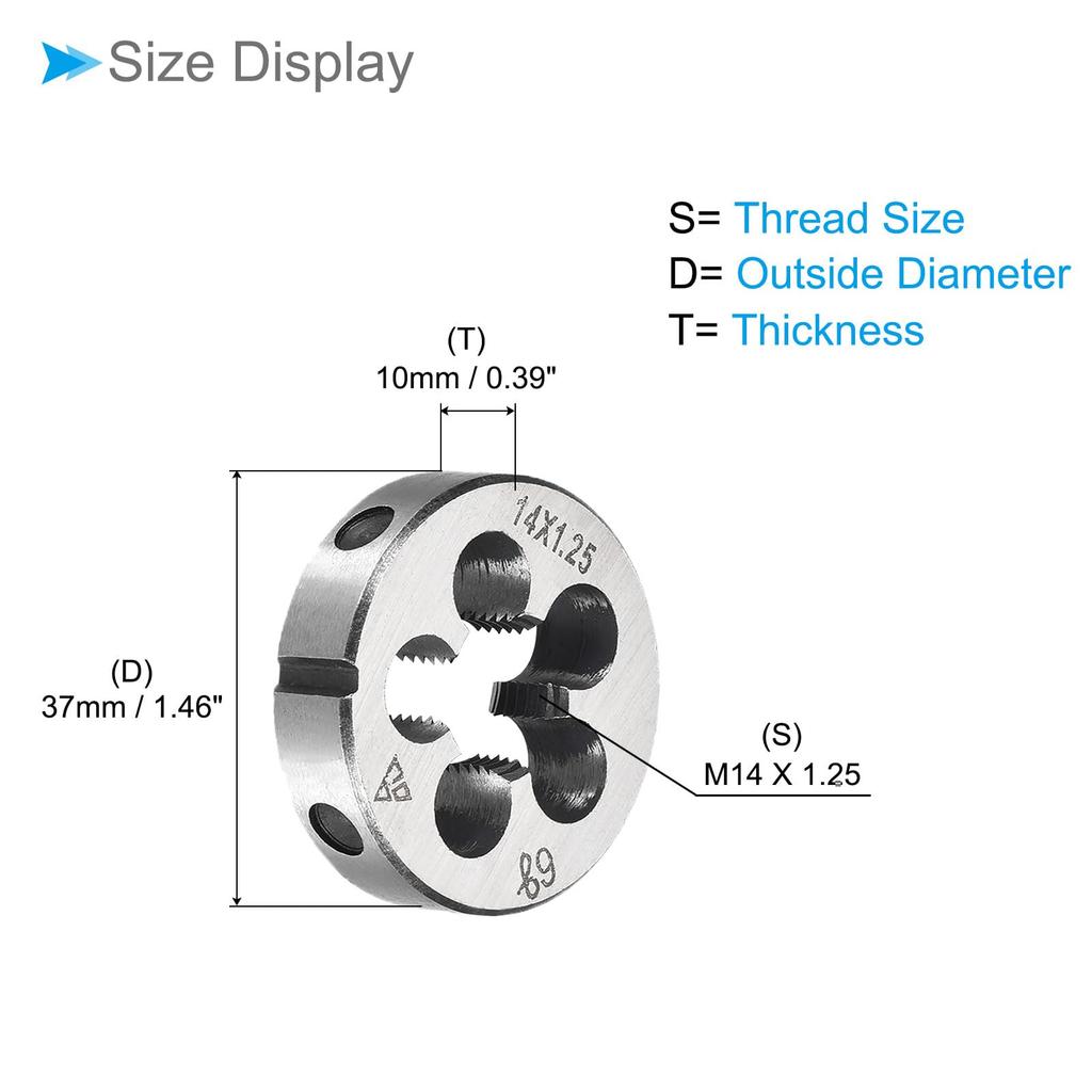 CoCud Metric Adjustable Round Die, M14 x 1.25, Alloy Steel, Right-Hand Thread Die - (Application: For Machining External Threads on Metal and Plastic)