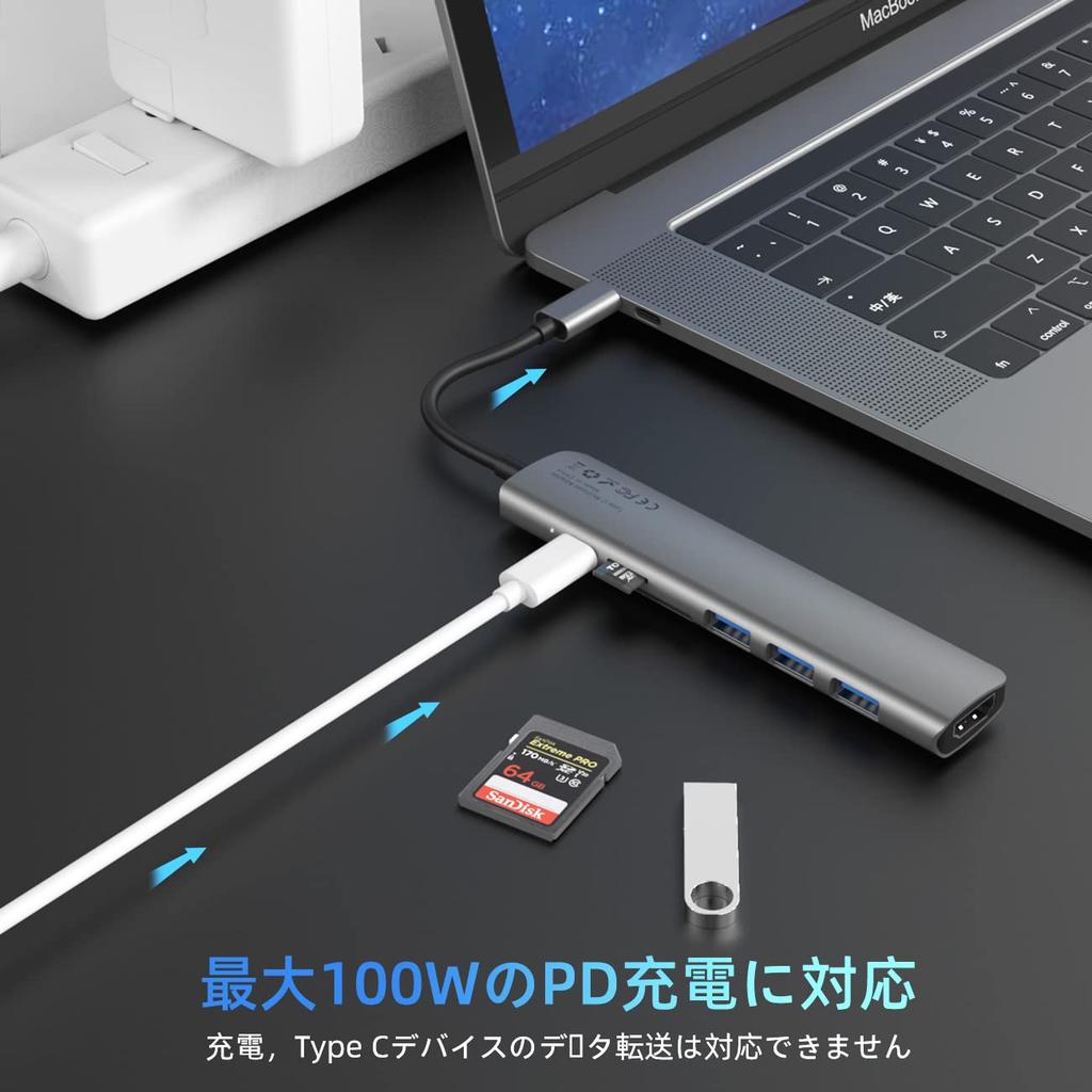 USB C Hub WALNEW Адаптер-конвертор USB Hub 4K Выход 100 Вт PD Порт для зарядки Концентратор Устройство чтения карт SD Адаптер-конвертор USB C HDMI Совместим с MacBook