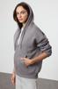 Women's Fashionable Stylish Sweatshirt Stone Oversize Comfortable Cut Basic Hooded Zippered Thick Inside Fleece Knitted Sweatshirt