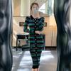 Temperament Slim Striped Knitted Sexy Dress Women Elegant Autumn Single Breasted Casual Women's Sweeter Dresses Winter Long Sleeve Lady Dress 25949