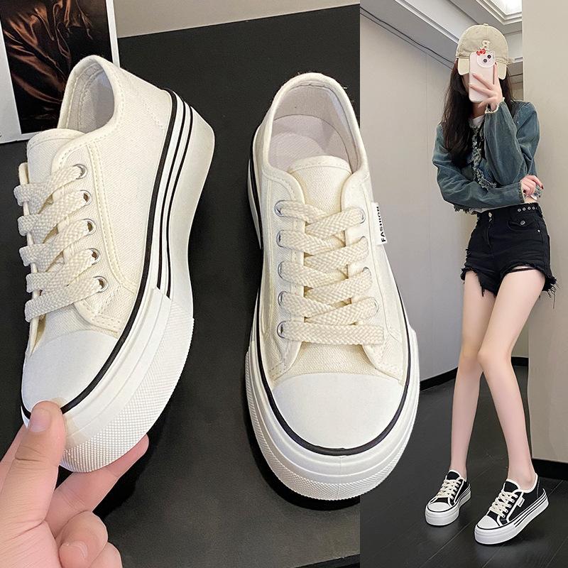 Fashion 2025 Canvas Women Flat Spring and Autumn New Versatile Thick Soled Canvas Shoes Casual Color Blocking Board Biscuit Single Shoes