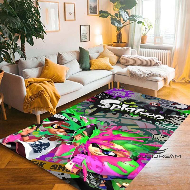 Cartoon Anti-Slip Mat for Kids, PC Gamer, 3D Gaming, Splatoon Rug, Home Carpet, Living Room, Bedroom, Sofa, Doormat, Area Decor1
