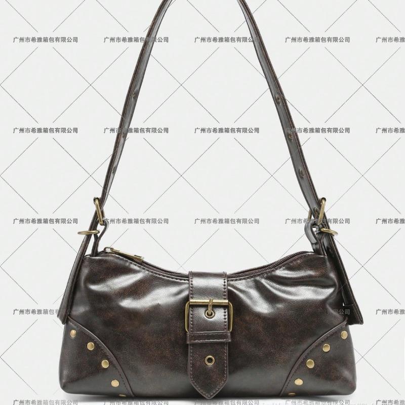 Женская винтажная сумка Merad Old Tinted Leather Locomotive Bag с заклепками, пряжкой, декоративная сумка-багет на плечо, под мышку