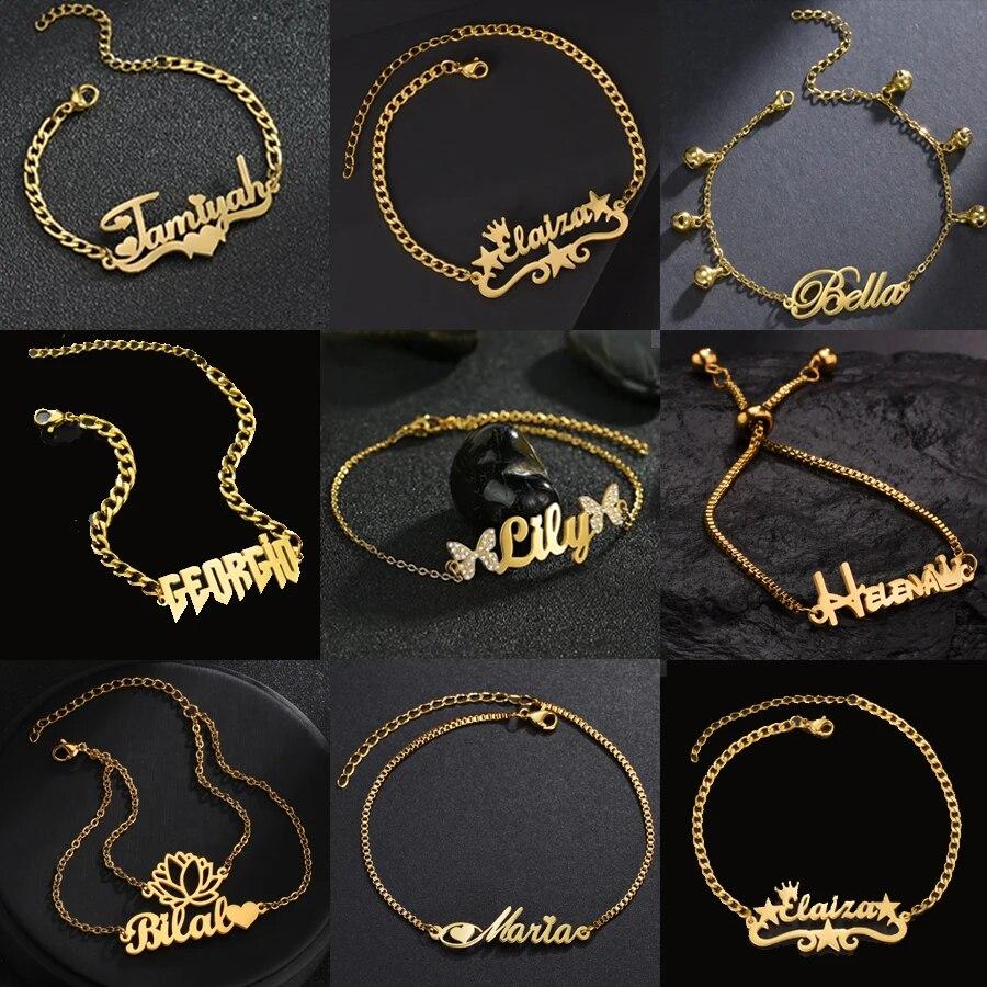 Женский браслет Acheerup с индивидуальным именем из нержавеющей стали, толстая регулируемая ручная цепочка с цирконием и бабочкой, рождественский подарок