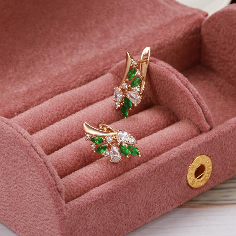 Multi Geometric White Green Zircon Metal Earrings Rose Gold Plated Fashion Women Jewelry