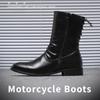 Men's Leather Boots High Quality Black Motorcycle Boots Designer Punk Rock Mid-calf Boots Fashion High Top Shoes Botas Masculino