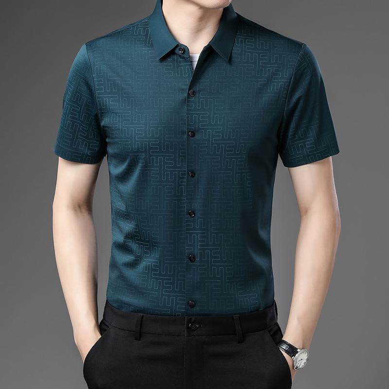 Летняя новая стильная рубашка с короткими рукавами с лацканами для мужчин, деловая повседневная однотонная рубашка для мужчин молодого и среднего возраста