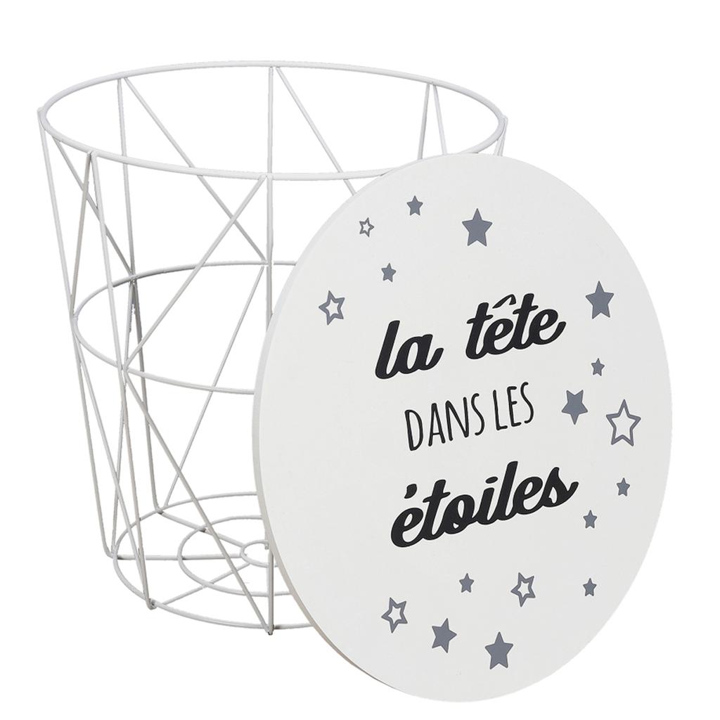 Les Trésors De Lily [A2264] - Wooden Metal Wire Storage 'Head In the Stars' White Gray - 30x30x30 Cm