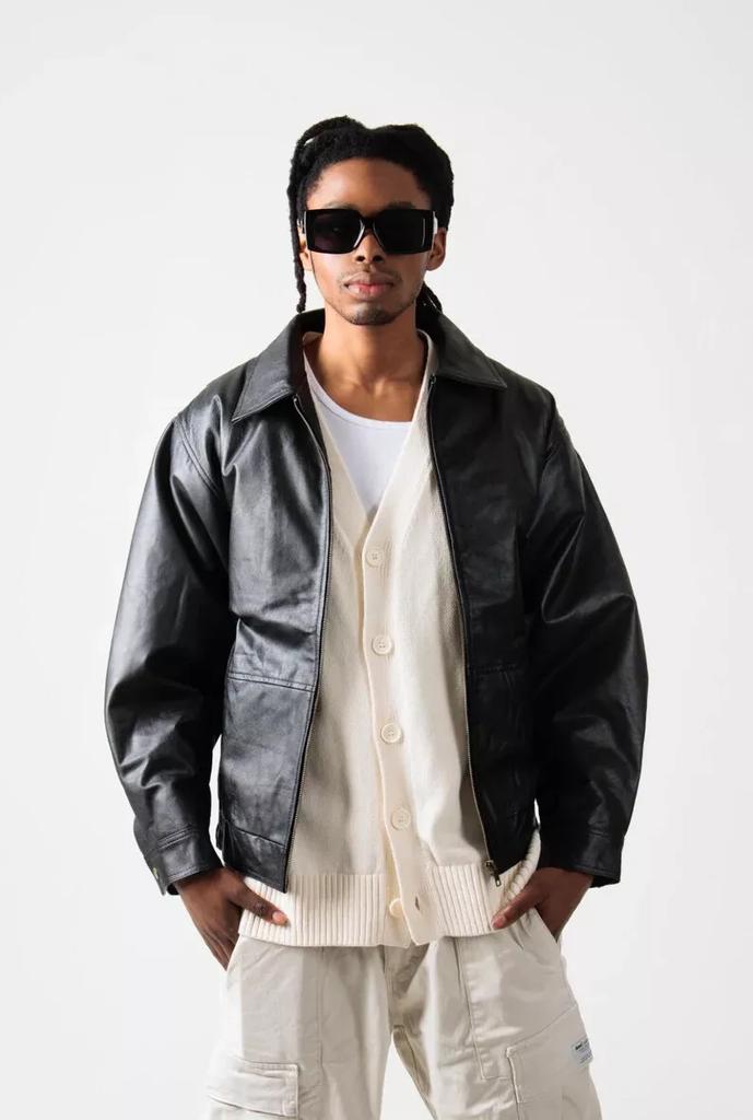 Черная стильная мужская кожаная куртка из натуральной овчины, байкерская куртка большого размера ручной работы