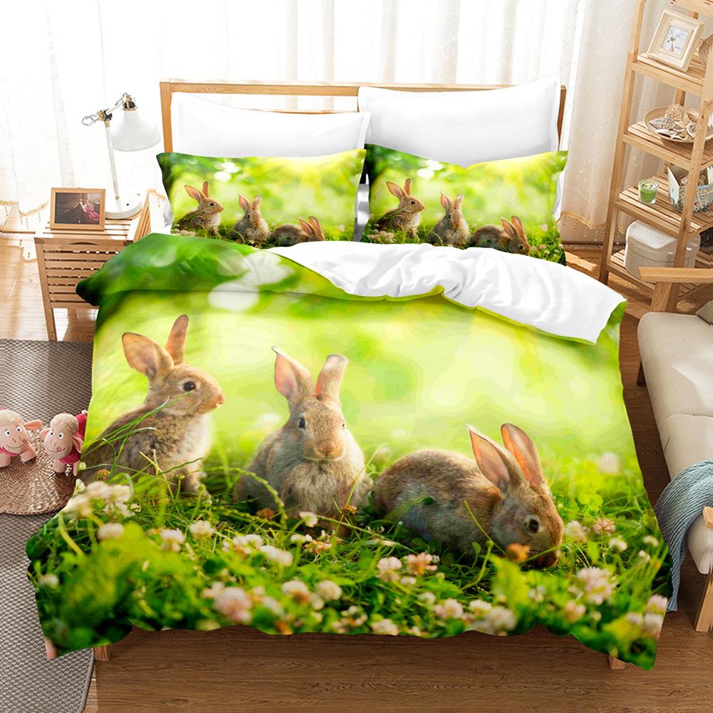 3D Cute Rabbit Bedding Set Easter Duvet Cover 2/3 Piece Set for Boys, Teenagers and Girls Room Full Size Luxury Cover Home Gift