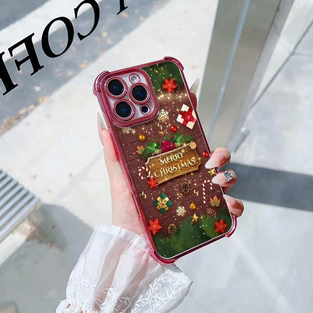 Чехлы для телефонов Ae111 Merry Christmas design с гальваническим покрытием из ТПУ для Xiaomi 11 Lite 5G Redmi Note 13 11 Pro 12C 9S 14C Huawei с защитой на четыре угла
