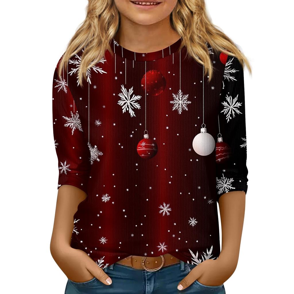 Детская футболка с рукавом 3/4, повседневная футболка с принтом, круглый вырез, блузка-пуловер