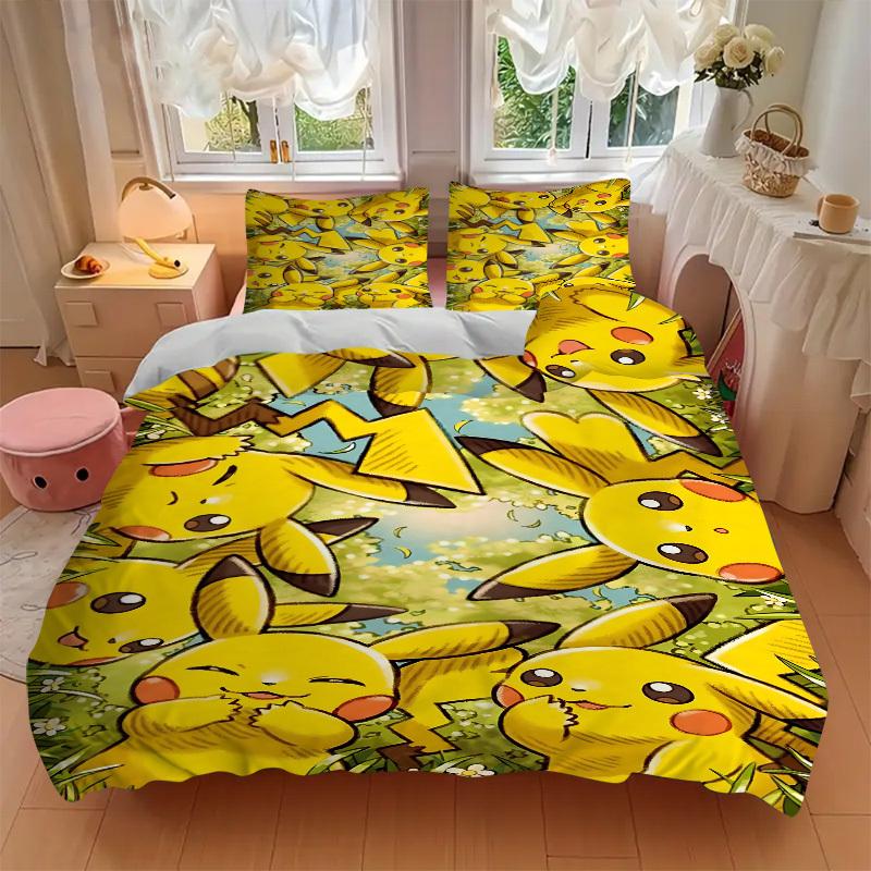 3pcs Pikachu Duvet Cover Set,  Includes 1 Duvet Cover and 1/2 Pillowcases (No Insert) yy251104227