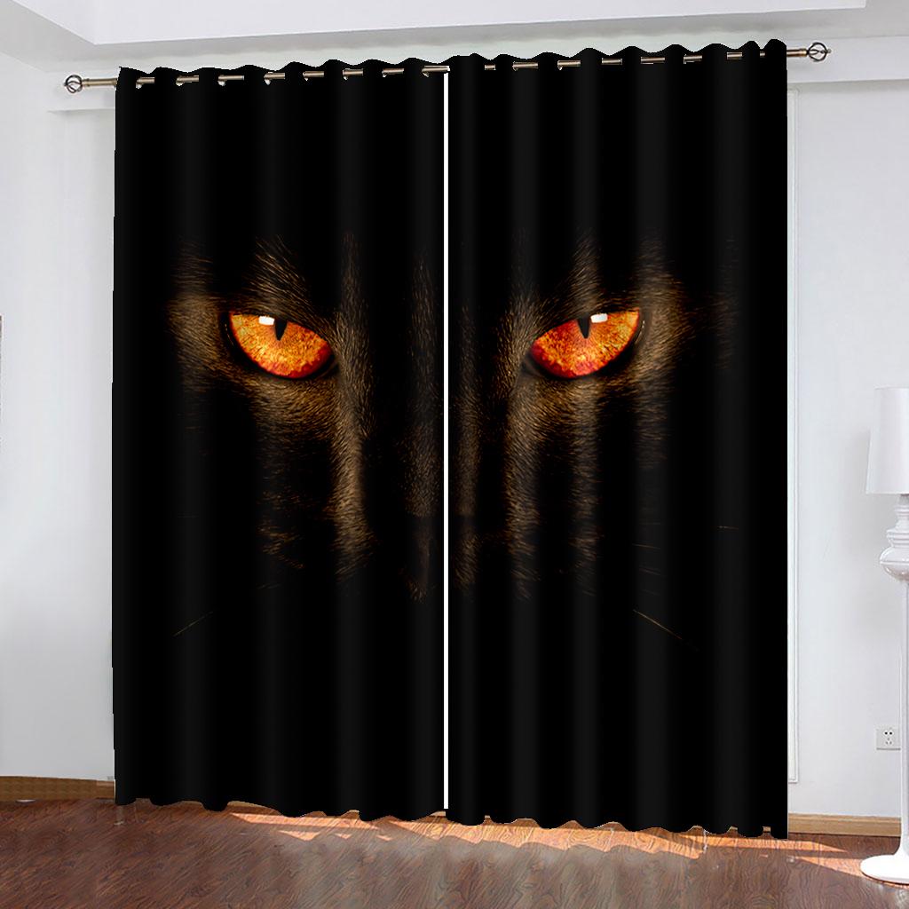 3D Custom Printed Black Cat Eyes Kids Children's Shading Blackout Curtain for Bedroom Living Room Hook Decorative