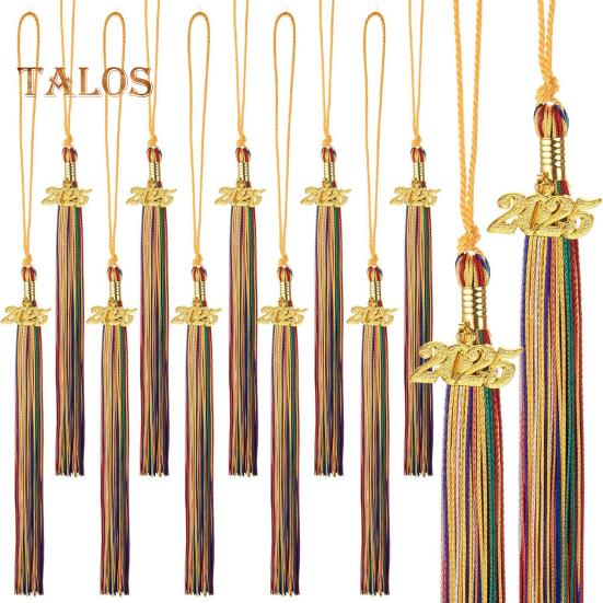 Кисточка для выпускного с подвеской 2025 года, в наличии разные цвета, стиль цветных блоков, длина 40 см, кисточка для рожка на выпускной для школьного сезона