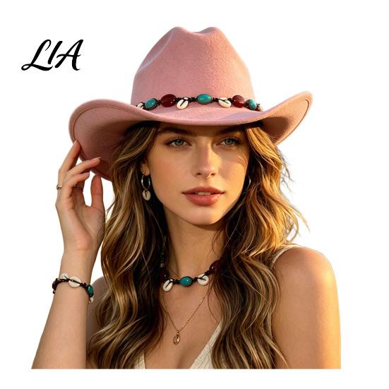 Classic Wide Brim Headgear Wool Felt Fedora, Unisex Western Cowboy Hat, Retro Elegant Cowgirl Hat Jazz for Women Men Autumn Winter Warm