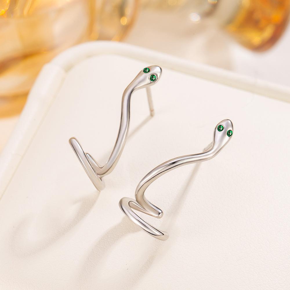 925 Sterling Silver Snake Engagement Small Stud Earrings For Women Wedding Luxury Jewelry Ladies Accessories Prevent Allergies