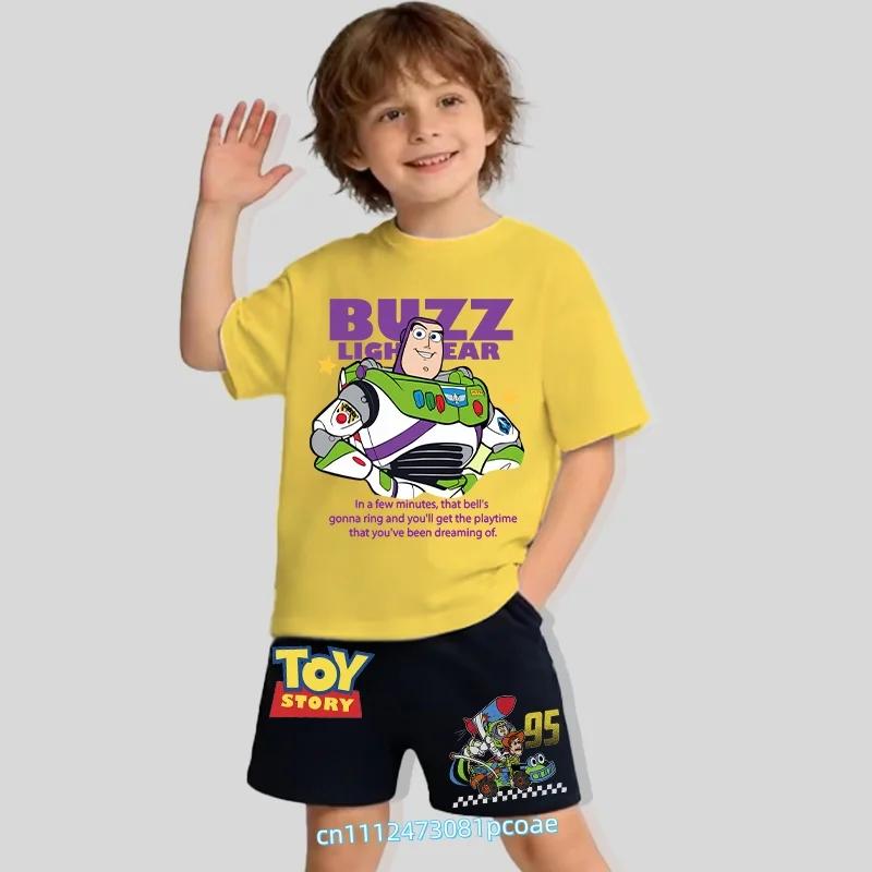 boys sports shirt casual top summer Tshirt Toy Story cartoon print childrens pure cotton shortsleeved short pants set for