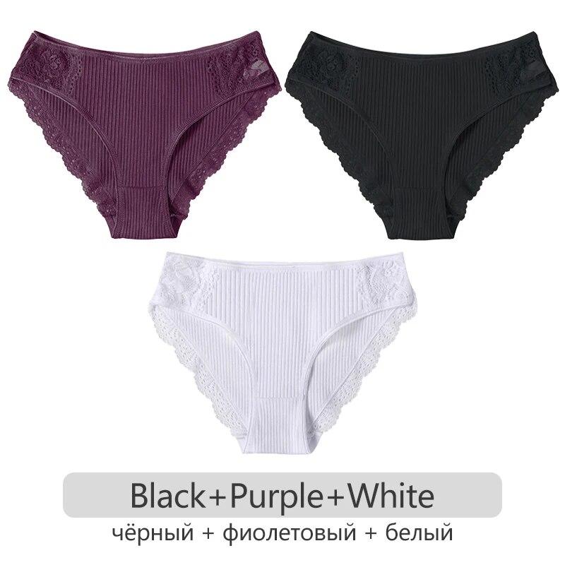 3Pcs/set Cotton Patchwork Lace Panties Women Comfortable Briefs S-2XL Ladies Low-Rise Underwear Soft Underpants Lingerie