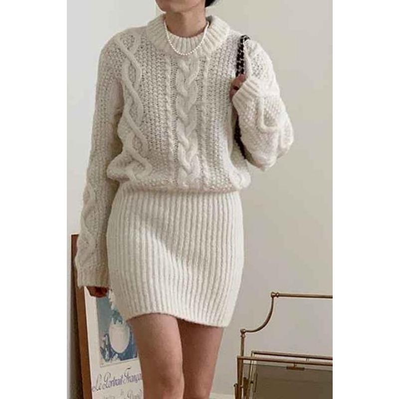 Осень Зима Твист Элегантное Женское Вязаное Платье-Свитер Ретро Повседневное Свободное С Длинным Рукавом О Круглым Вырезом Пуловер Короткие Платья Офис Новая Приталенная Одежда