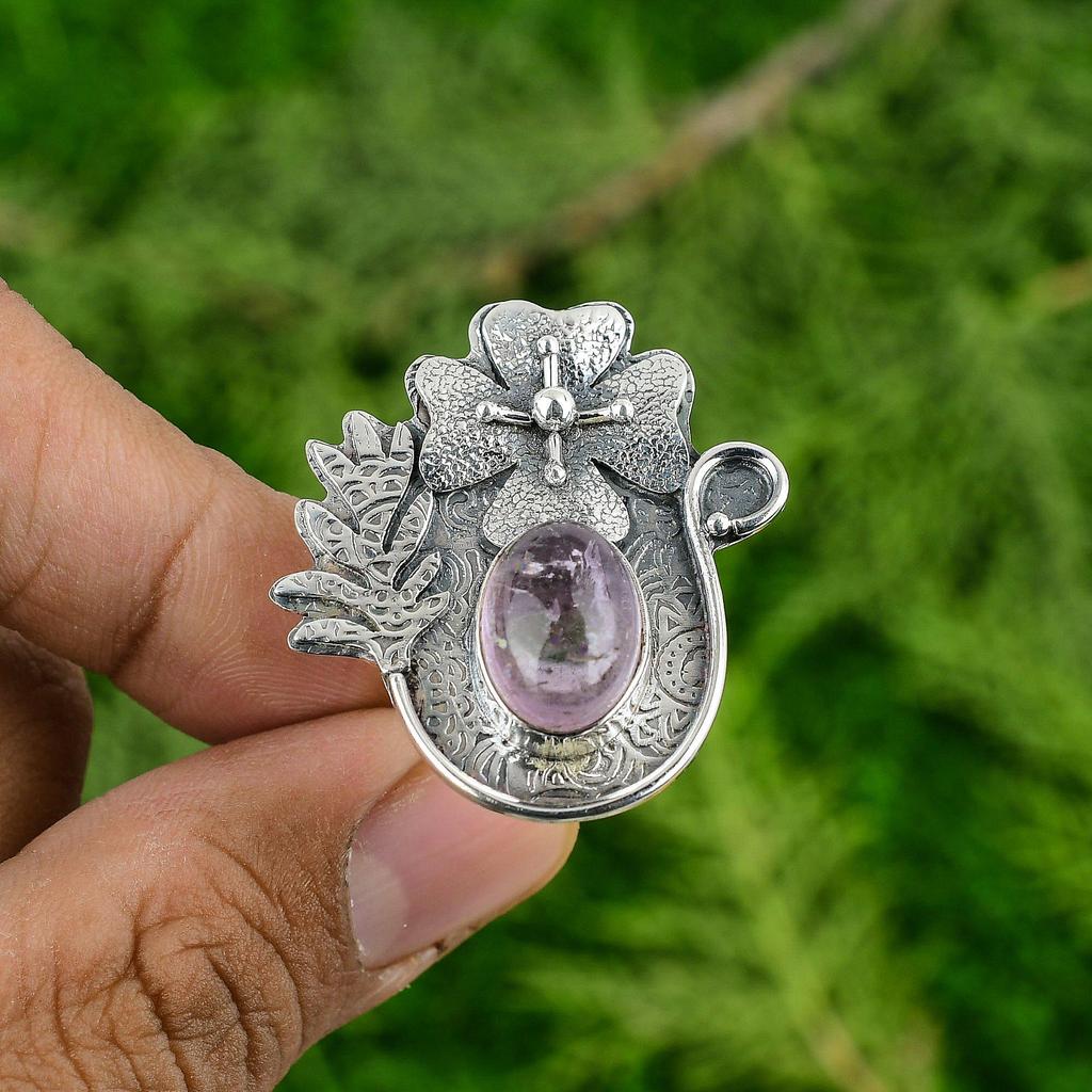 Натуральный африканский аметист кольцо-цветок обещания регулируемое серебро 925 для женщин