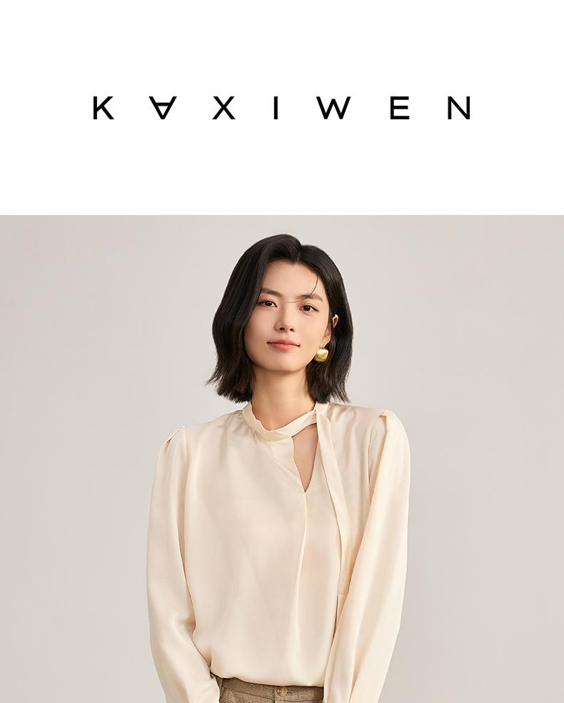 Qianqian grammar style irregular V-neck small shirt 2026 spring new commuting design sense ribbon hollow top for women