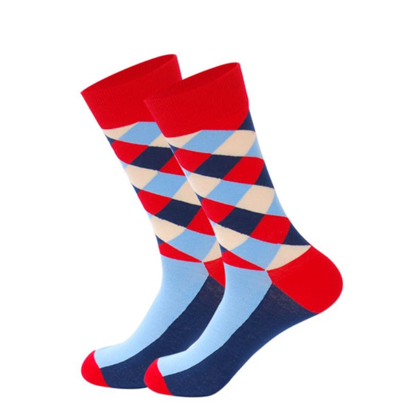 Men's Fashion Socks Cotton Wedding Socks Paragraph Diamond Pattern Geometric Business In Tube Socks