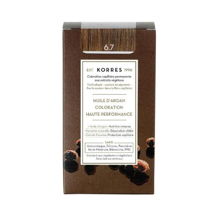 Coloration Permanente - Korres - Blond Foncé Marron 6.7 - Huile d'argan - Kératine naturelle - Cheveux brillants