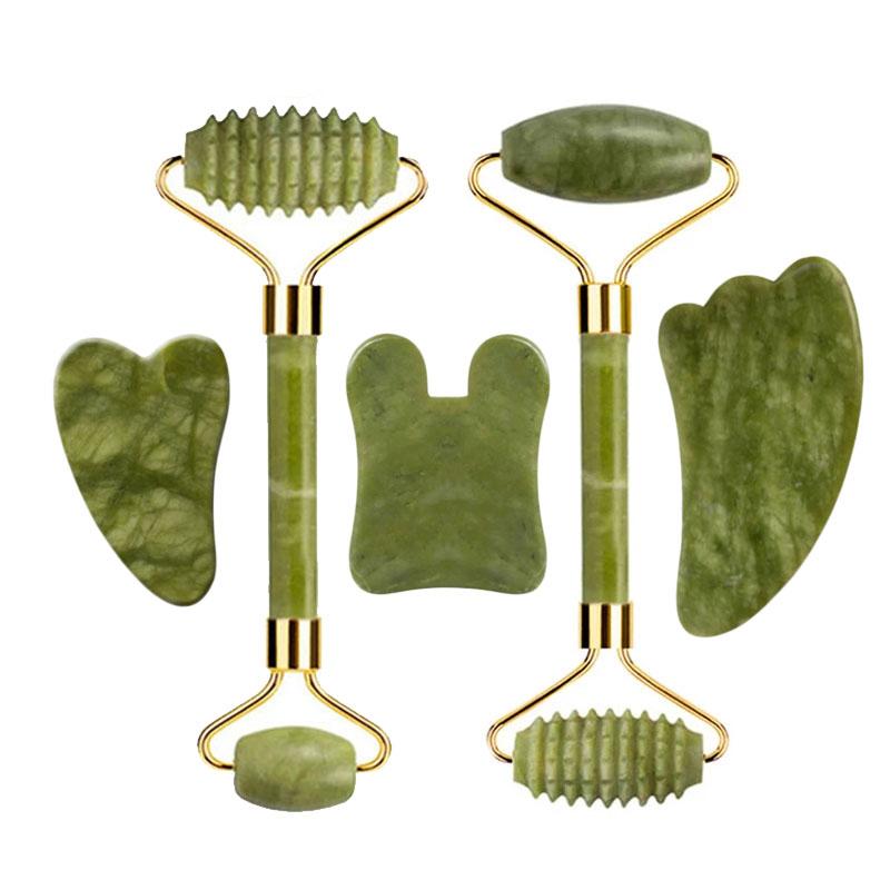 Natural Green Jade Roller Gua Sha Set Scraping Facial Massage Lifting Anti-Wrinkle Gouache Scraper Jade Massager Skin Care Tools