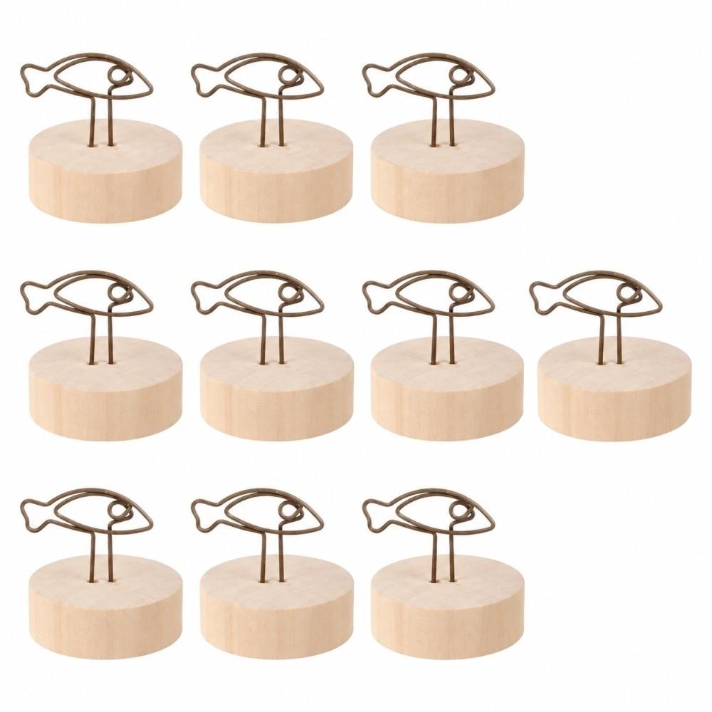 10PCS Wood Desktop Note Holder Metal Clip Message Stand Vintage Card Clip  Office Desktop