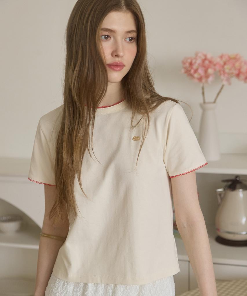 NONLOCAL Lace Trim Basic T-Shirt - Cream