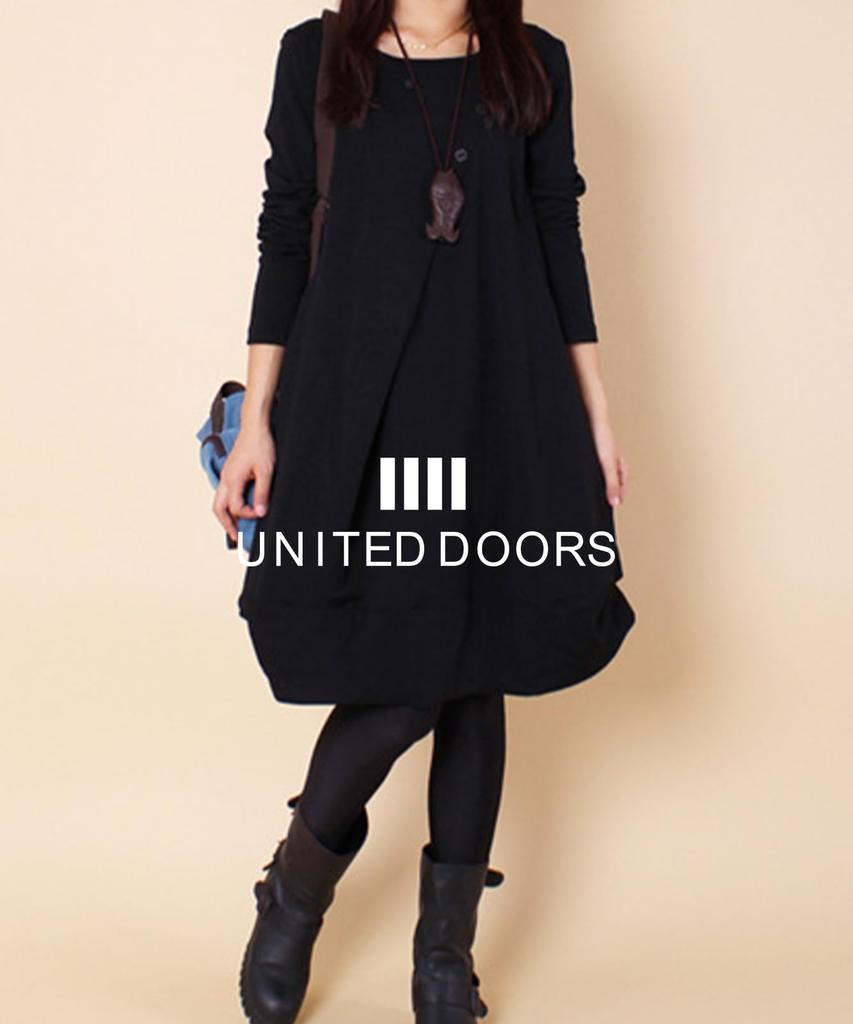 Длинное тело, удлинение колена, туника [Doors] Платье, повседневное, женское, туника, кокон, силуэт, платье, покрывающее, простое, осень,