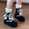 Cute Plush Ball Decoration Side Zip Snow Boots Women 2025 Winter Round Toe Thick Bottom Ankle Boots Fashion Faux Fur Booties
