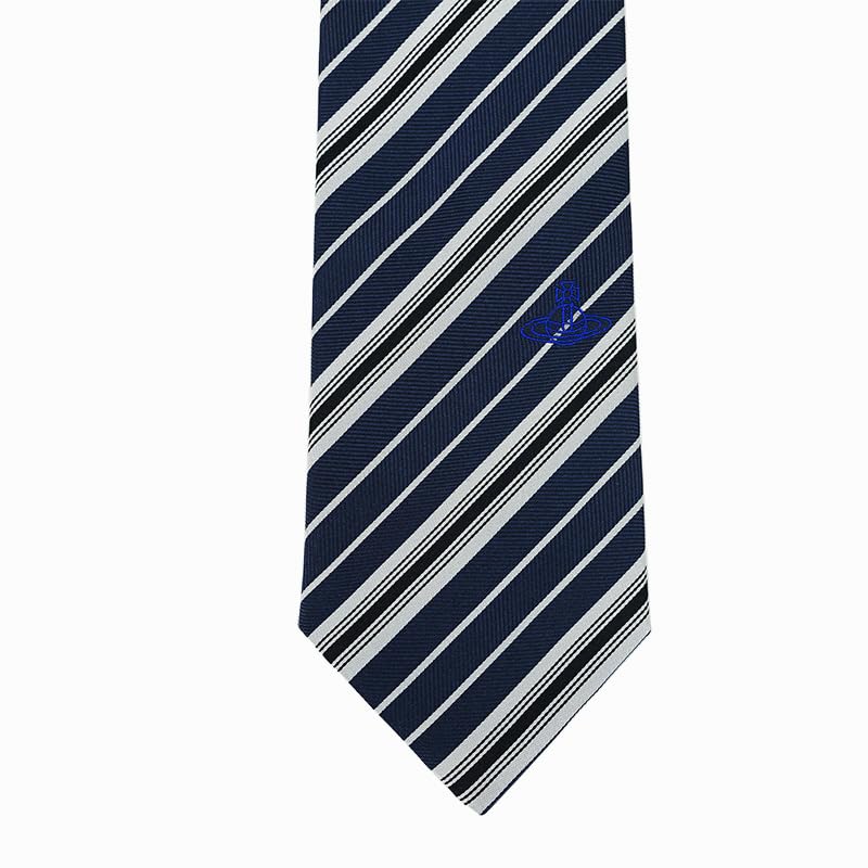 [Vivienne Westwood] Фирменный галстук, Галстук Vivienne Westwood (ширина 8,5 см) VW133 Темно-синийСеребристый [Б/У]